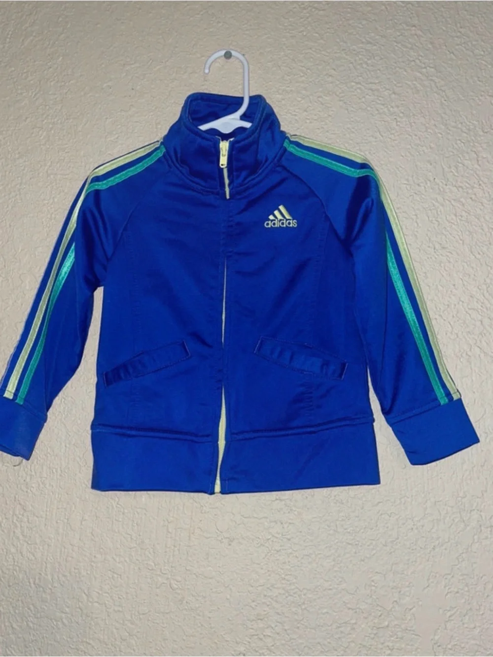 adidas Kids Royal Blue Zip-Front Track Jacket with Green Stripes